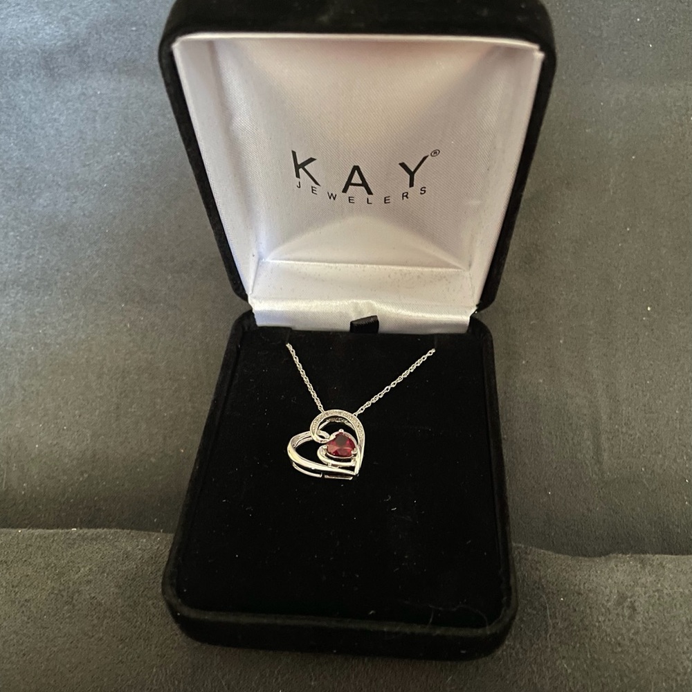 Kay Jewelers Silver and Red Heart Necklace